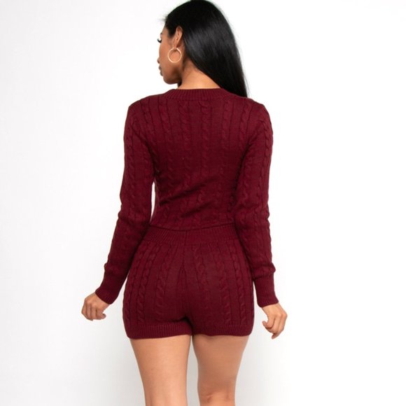 NWT Sweaterland thick Cable KNIT V-NECK LONG SLEEVE sweater ROMPER S,M,L, Wine - Picture 3 of 5